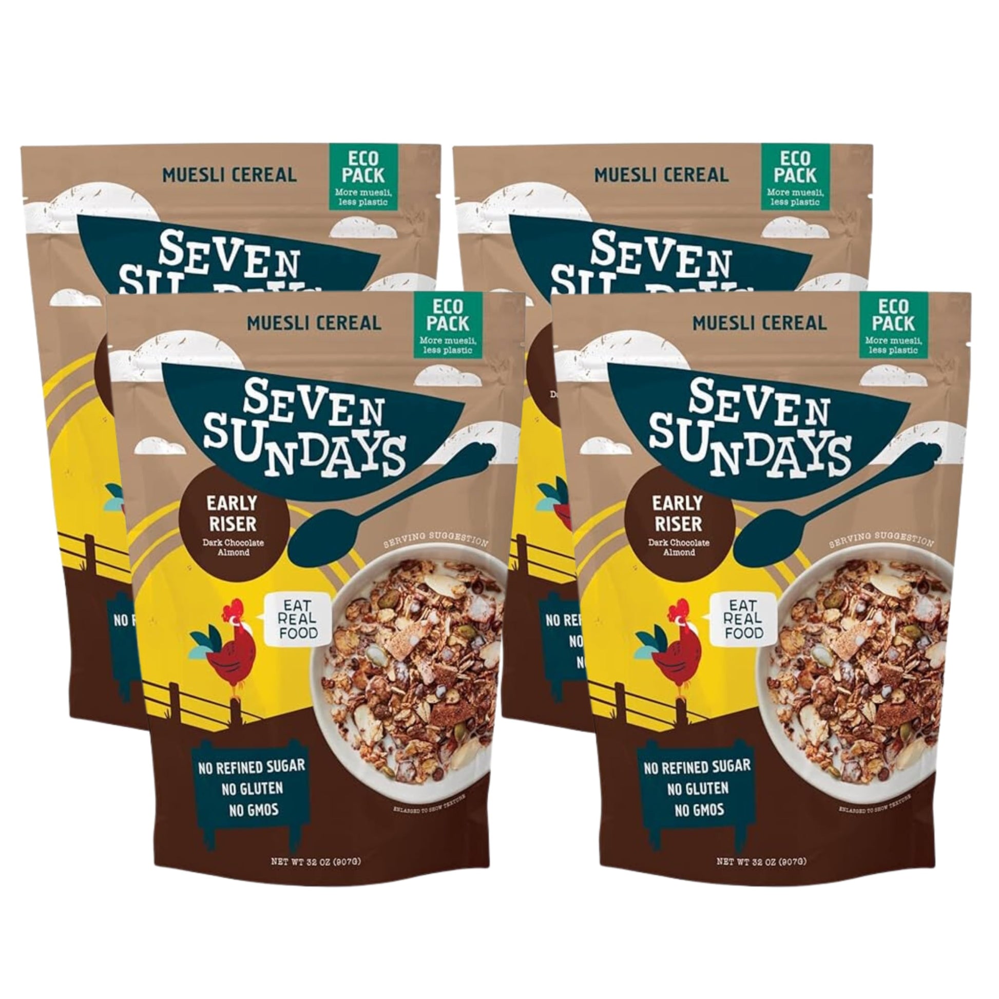 Seven Sundays Muesli Cereal, Early Riser Dark Chocolate Almond, 32 Oz (Pack of 4), Gluten Free, Og Refined Sugar, Enjoy Warm, Co
