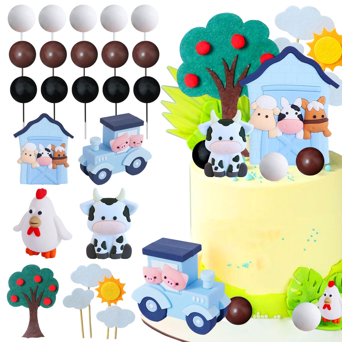 JeVenis Blue Farm Animal Cake Decoration Sheep Cake Topper Farm Animal Birthday Decoration Cow Cake Decoration Pig Cake Topper f
