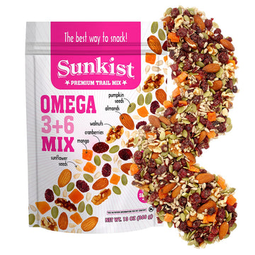 Sunkist Omega 3+6 Trail Mix - Fruit, Nuts, Seeds, Gluten Free - 13 oz Resealable Bag