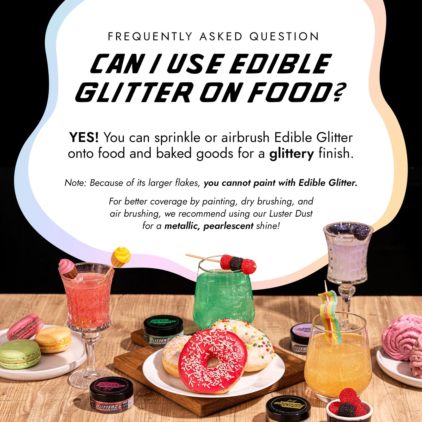 MONÉGASQUE Edible Glitter for Drinks & Cakes, 10g, Magic Rainbow Shimmer Powder