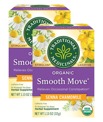 Traditional Medicinals Organic Smooth Move Senna Chamomile Herbal Tea  Relieves Occasional Constipation  (Pack Of 2) - 32 Tea Bags Total