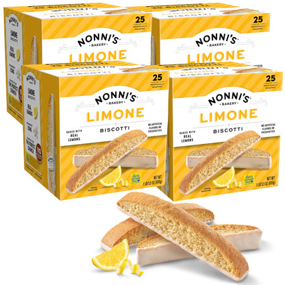 Nonnis Limone Lemon-Iced Biscotti Cookies - Individually Wrapped Italian Tea-Time Snack, Crunchy Twice-Baked, 110 Cal Each, 21.
