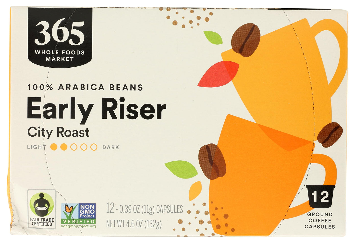 365 by Whole Foods Market Coffee Pods, Early Riser City Roast, 12 Count, 4.6 Ounce - Perfect for Morning Brew