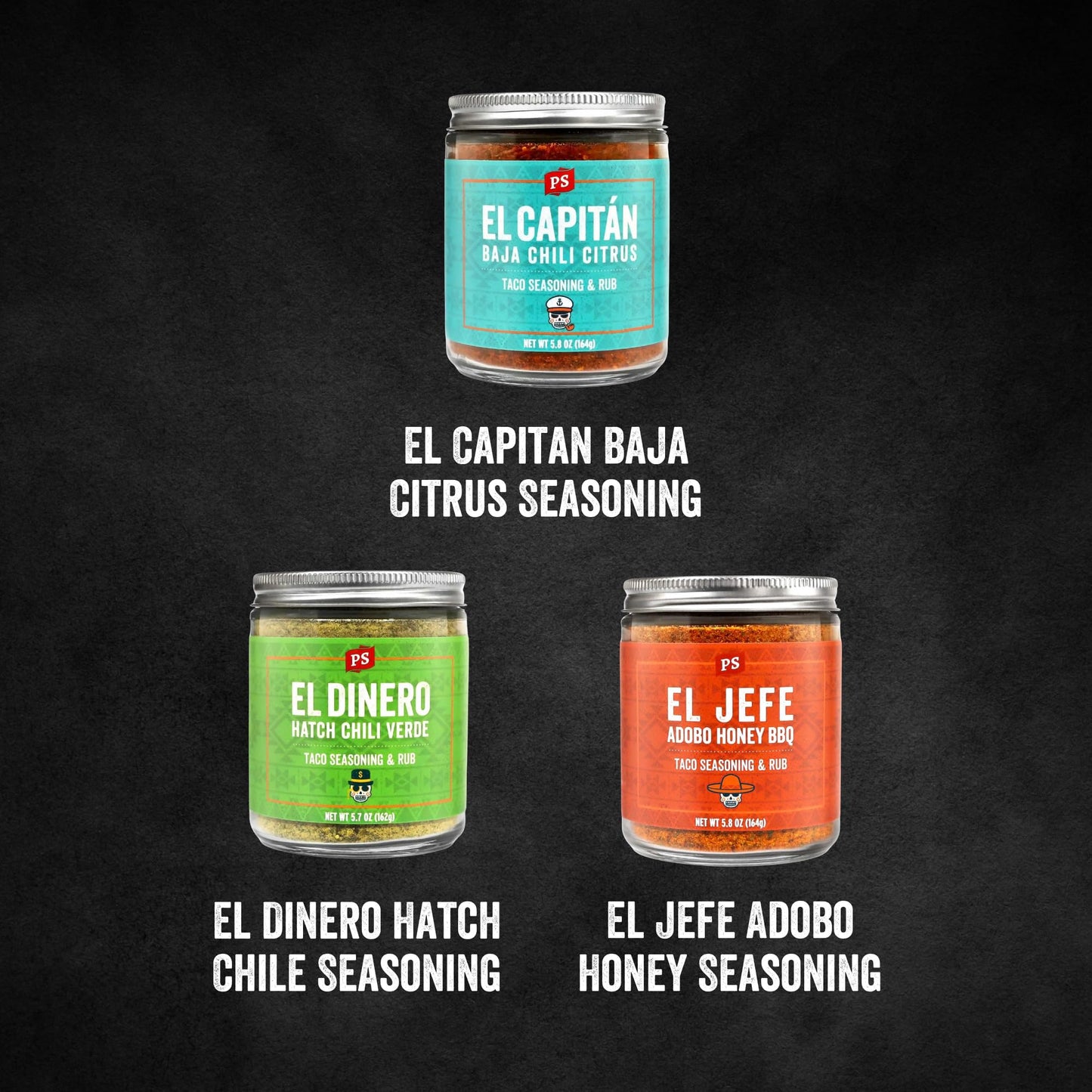 Ps Seasoning Taco Box - El Jefe, El Dinero, El Capitan - Complete Taco Tuesday Seasoning Kit & Bbq Dry Rub Variety Pack - Unique