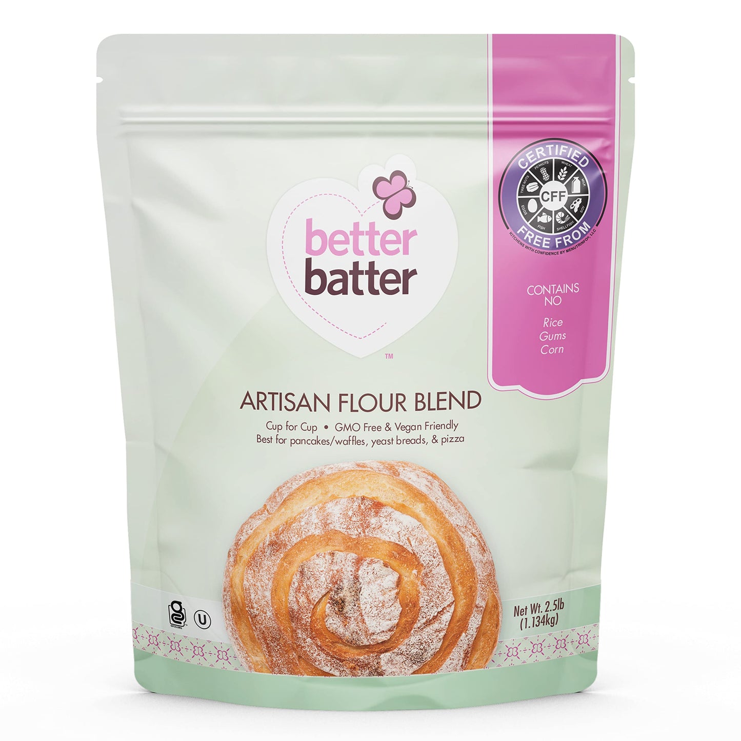 Better Batter Artisan Multipurpose Flour Blend, Certified Gluten-Free, Non-Gmo, Vegan Friendly, Kosher, Top 10 Allergen Free, Cup For Cup Baking Alternative To Regular Flour, Celiac Friendly, 2.5Lb