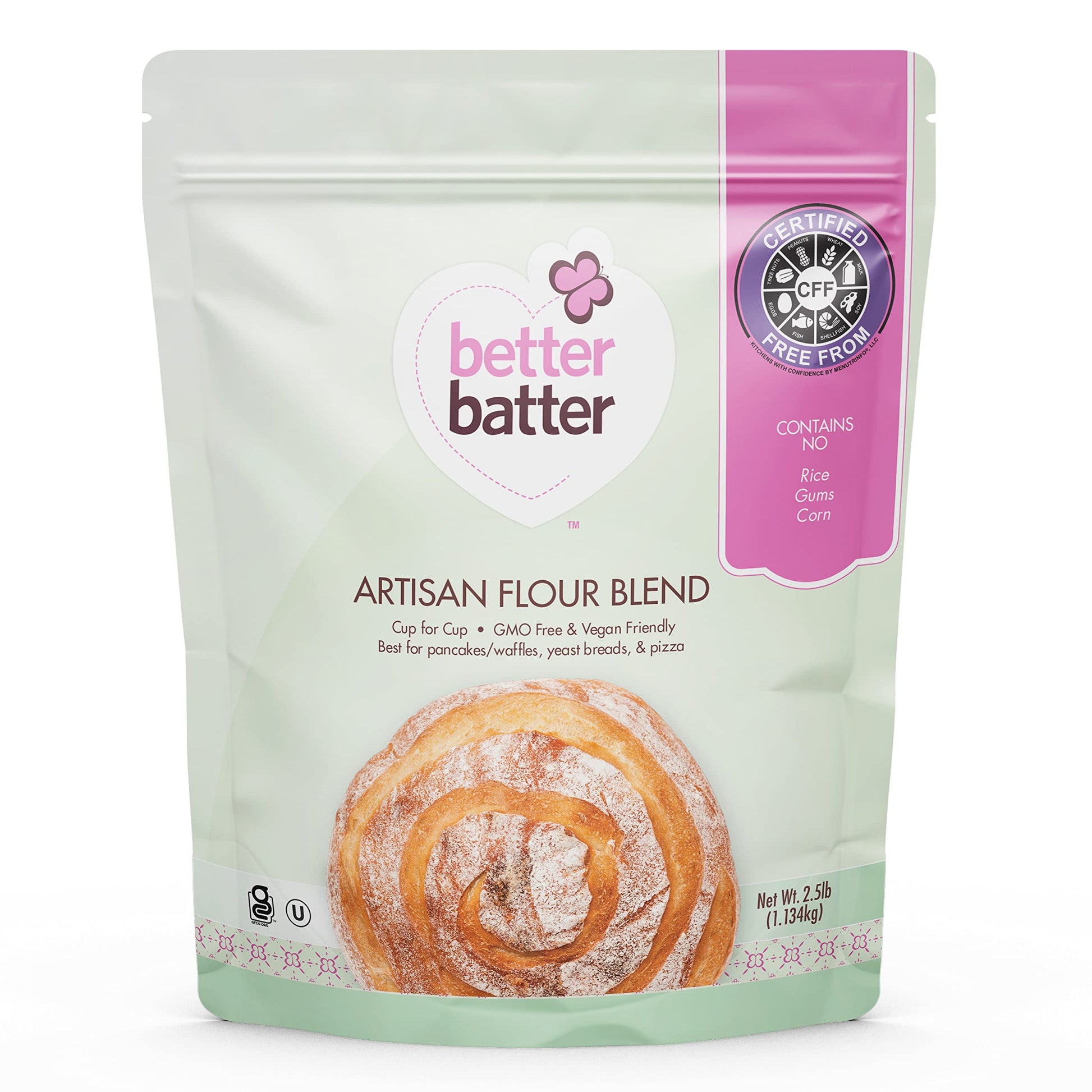 Better Batter Artisan Multipurpose Flour Blend, Certified Gluten-Free, Non-Gmo, Vegan Friendly, Kosher, Top 10 Allergen Free, Cup For Cup Baking Alternative To Regular Flour, Celiac Friendly, 2.5Lb