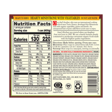 Amys Organic Hearty Minestrone with Vegetables Soup, 12.7 Ounce - 12 per case.