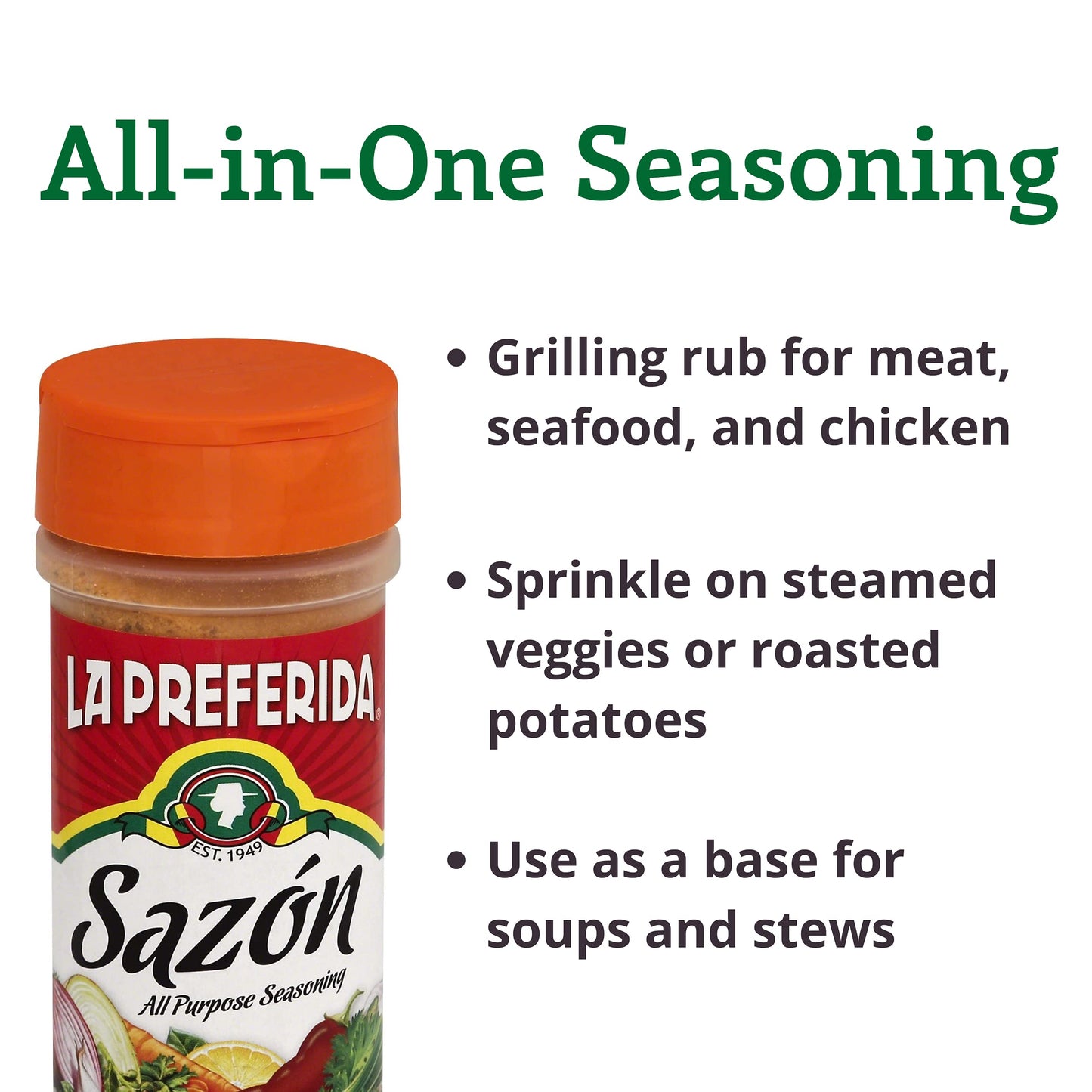 LA PREFERIDA Sazón Seasoning - All-Purpose Mexican Spice Blend, Vegan, 8 oz