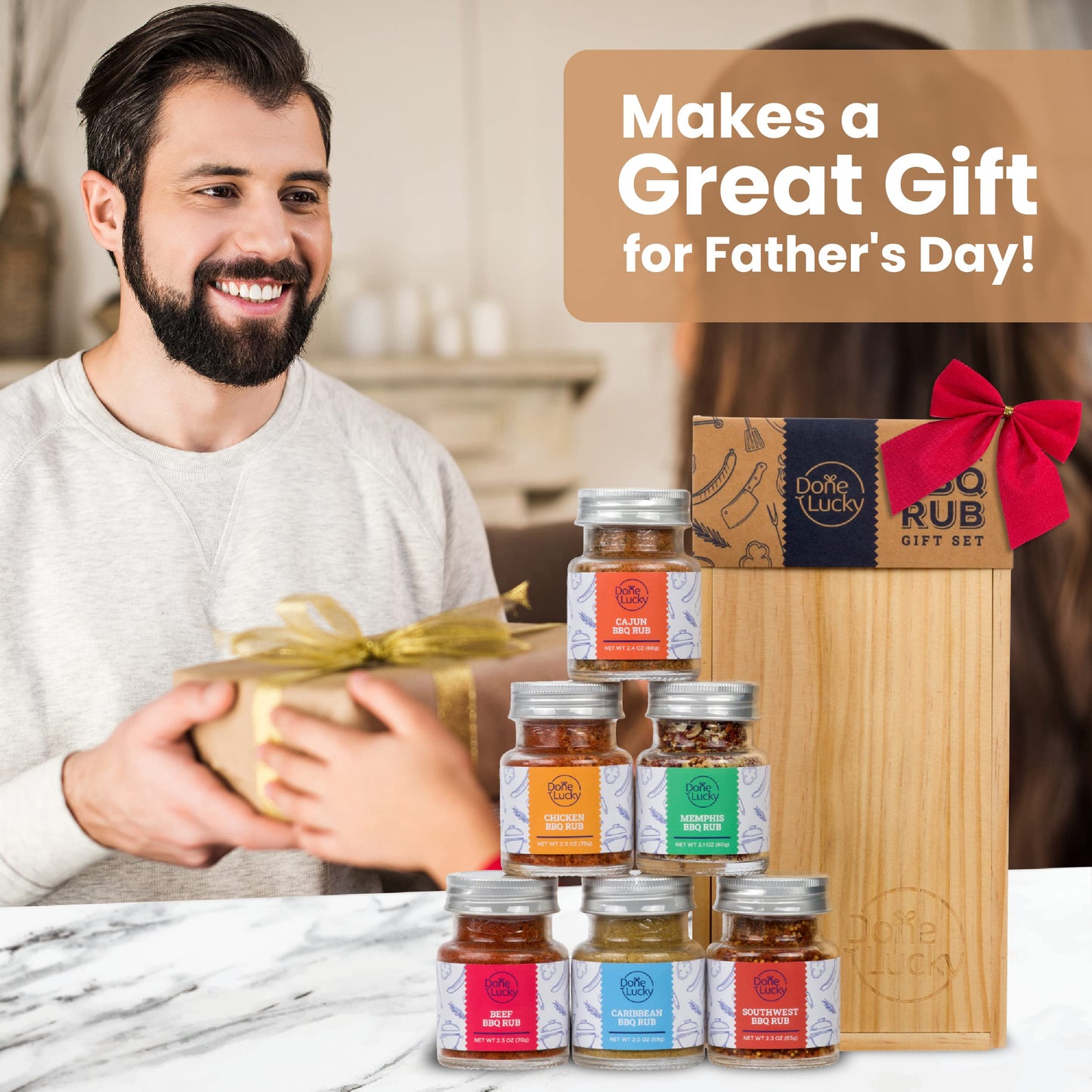 Bbq Rub Gift Set - Spice Gift Set In Enhanced Wooden Box - Great Grilling Gift For Fathers Day, Christmas, Birthday For Him, Dad, Men, Or Her - Unique Barbecue Seasonings (Set Of 6)