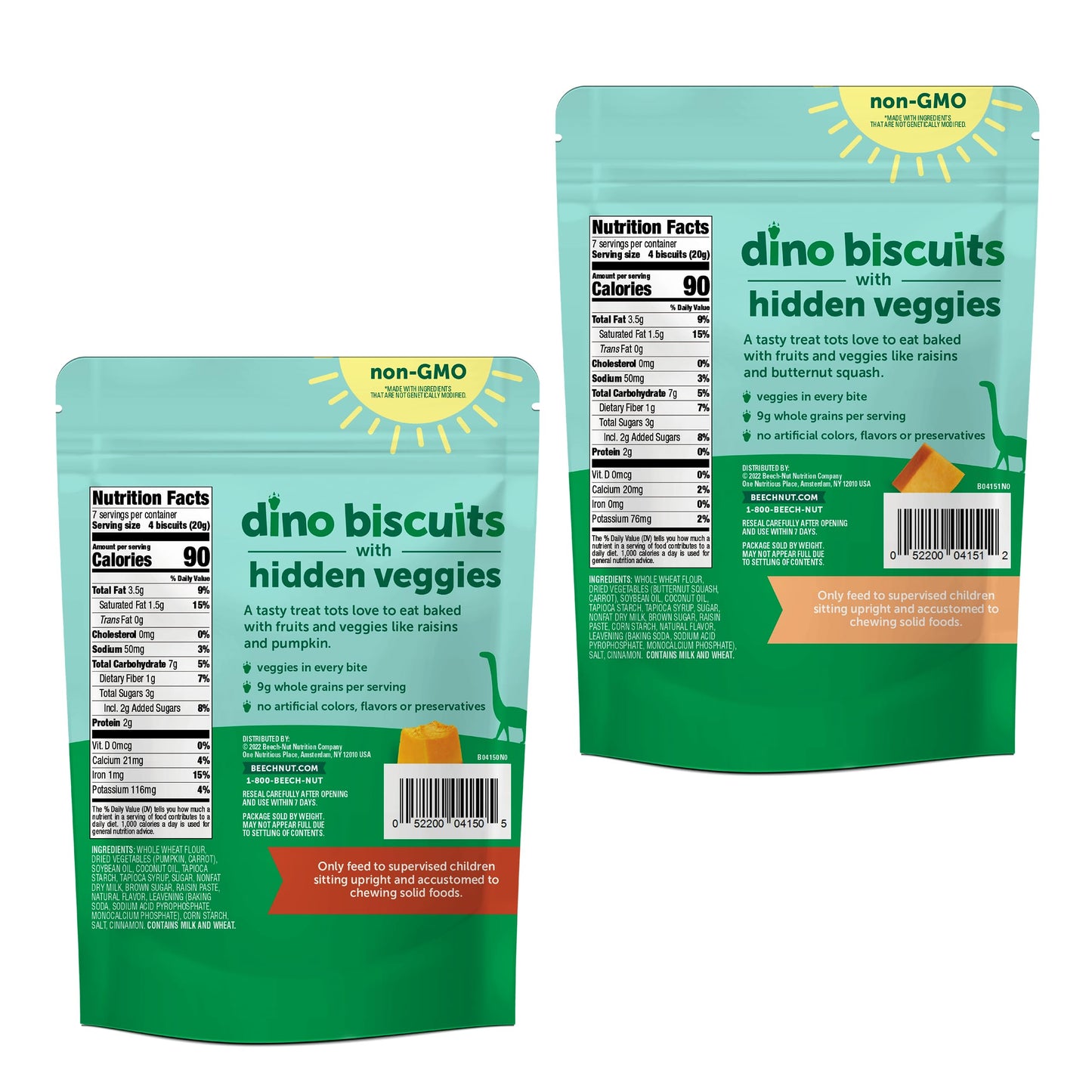 Beech-Nut Toddler Snacks Variety Pack, Dino Biscuits With Hidden Veggies, Non-Gmo Baked Snack For Kids, 5 Oz Bag (7 Pack)