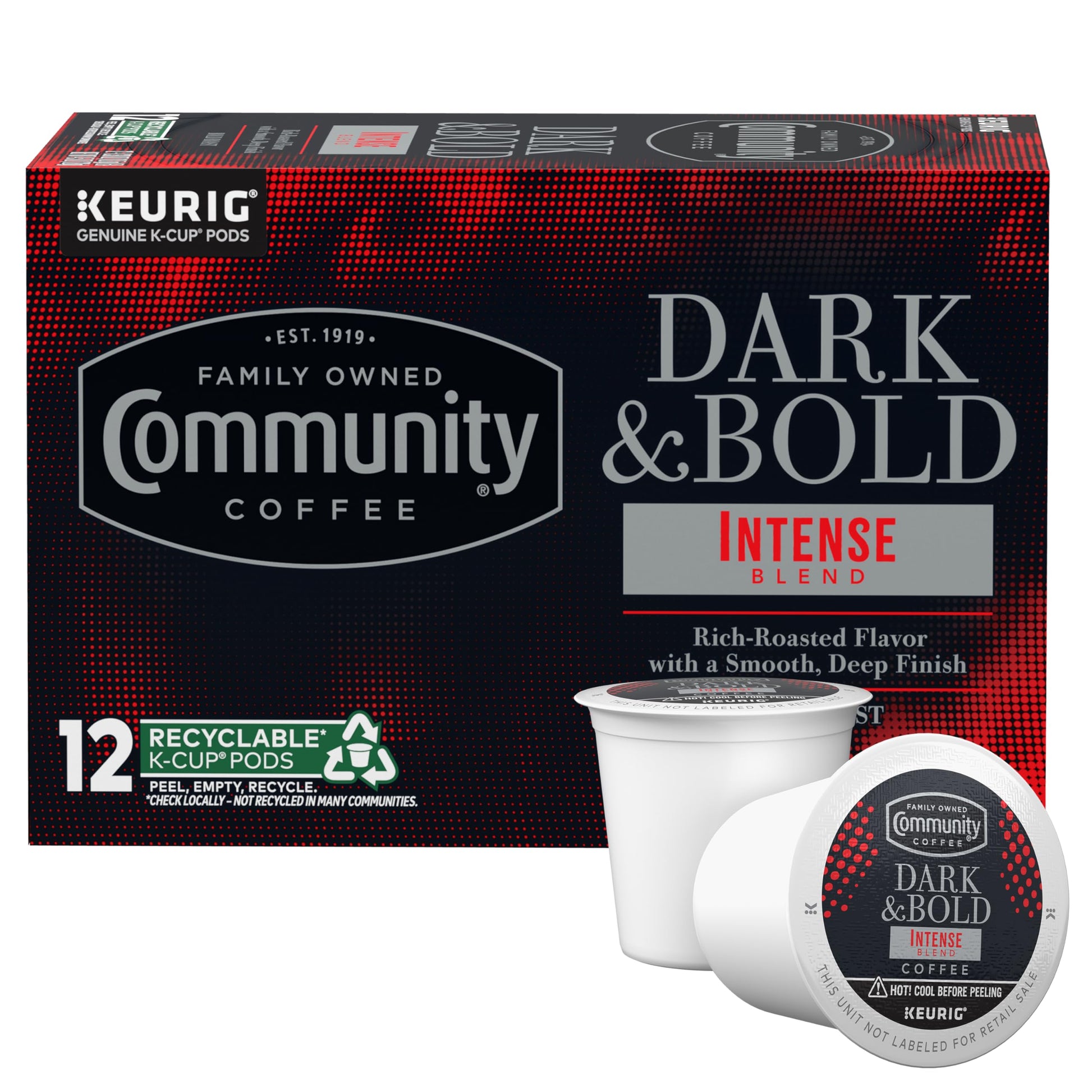 Community Coffee Dark & Bold Intense Blend Coffee Pods, Dark Roast, Compatible with Keurig 2.0, 12 Count
