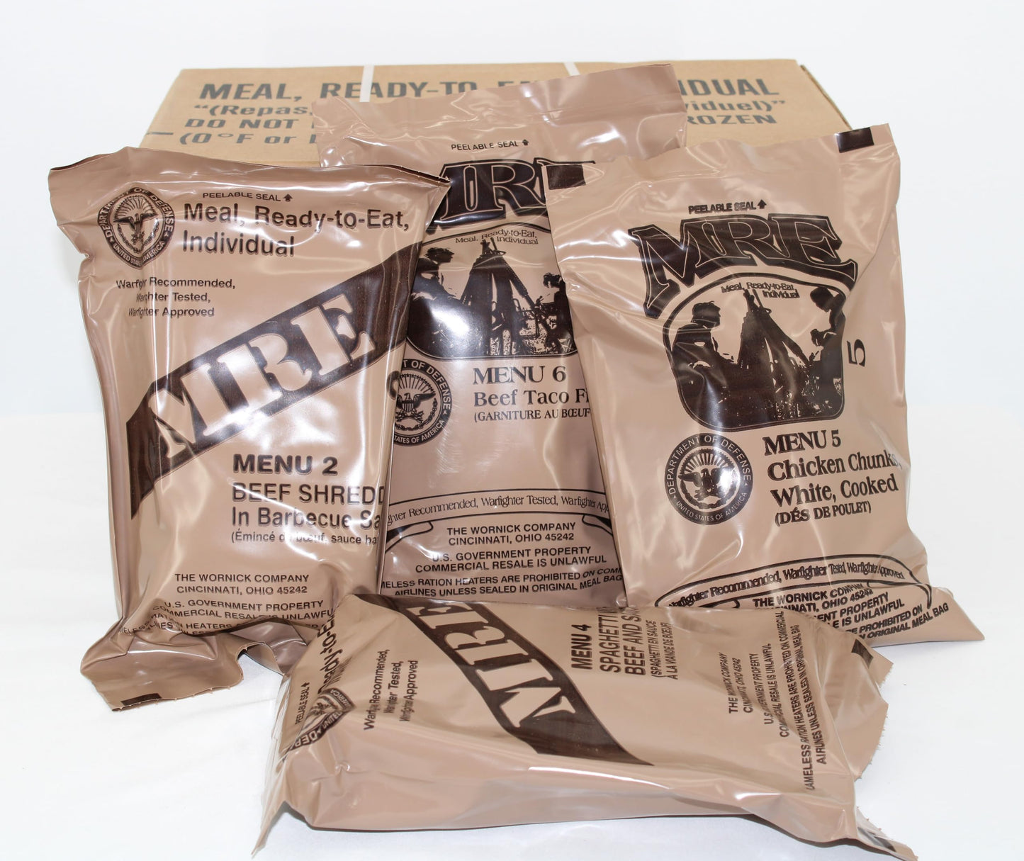 Wornick, Sopakco, Ameriqual Mre Meals Ready To Eat, Inspection 2025, 2026 Or Better, Emergency Food Supply, Survival Camping Outdoor 12 Pack(Random Case (A Or B), 1, Count)