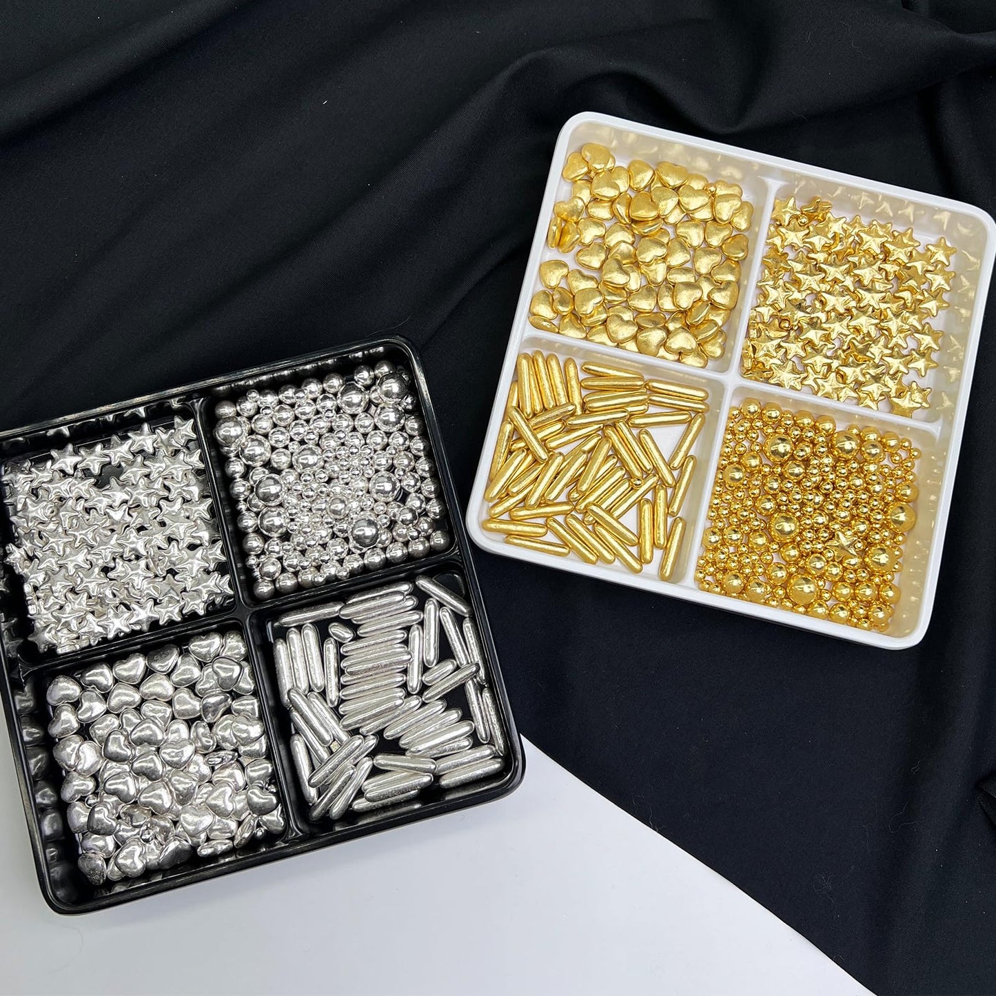 Gold Sprinkles And Sliver Sprinkles 2 Pack With 4-Claw Pick Up Tool, 13Oz Pearl Sprinkles Mix Size For Baking, Cupcake, Cookie,