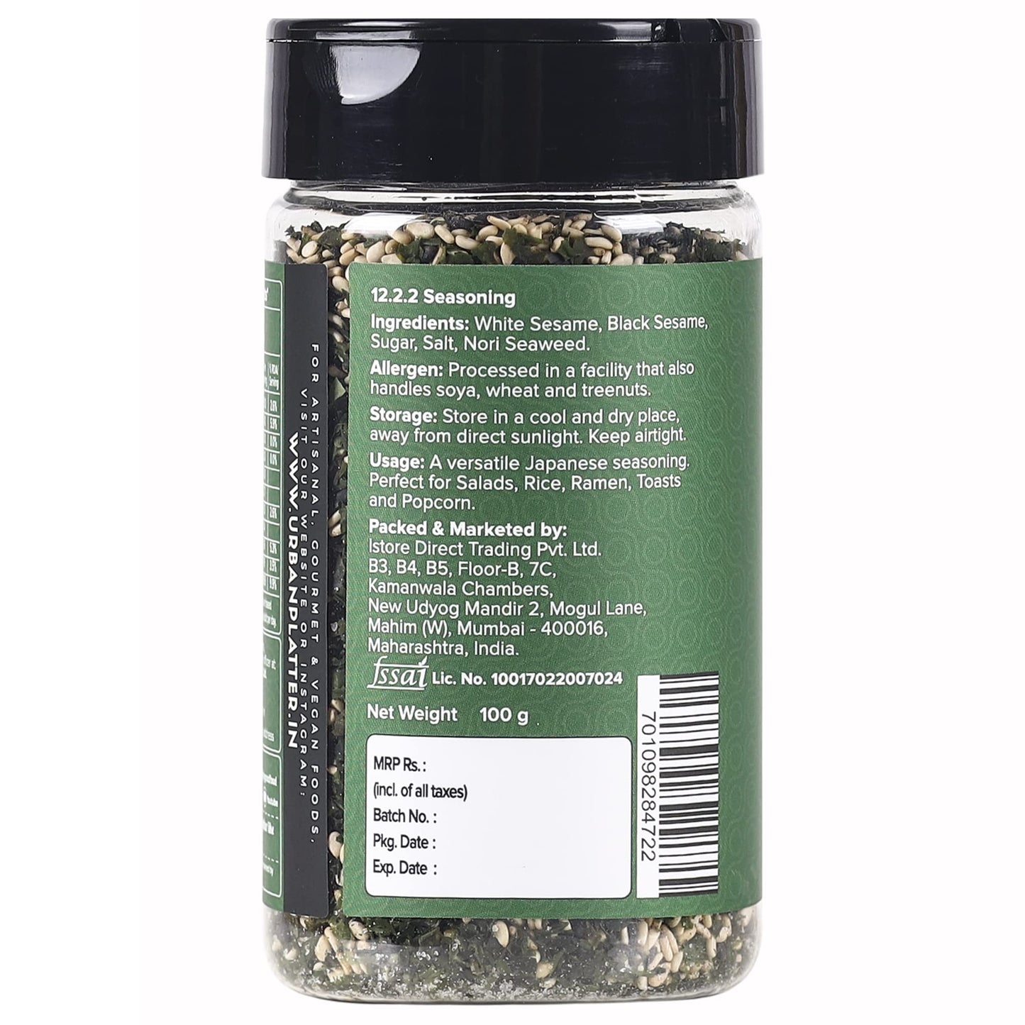 Urban Platter Nori Komi Furikake Seasoning, 100G (Japanese Style, Made With Ao Nori, Sesame Seeds, Pink Salt, Season Rice Balls,