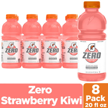 Gatorade Zero Sugar Thirst Quencher Sports Drink, Strawberry Kiwi, 20oz Bottles, 8 Pack, Electrolytes for Rehydration, Pink