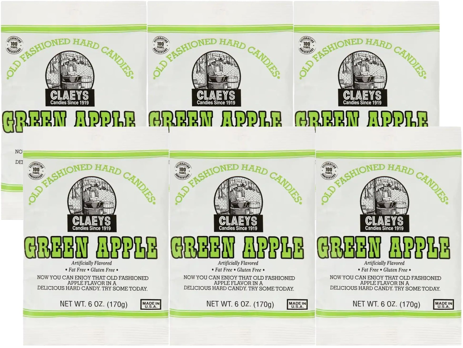 Claeys Green Apple Hard Candy 6 pack - 6 oz bags