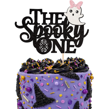 1 Pcs The Spooky One Cake Topper Glitter Baby Ghost Halloween 1St Birthday Cake Pick Baby Shower Cake Decoration For Halloween O