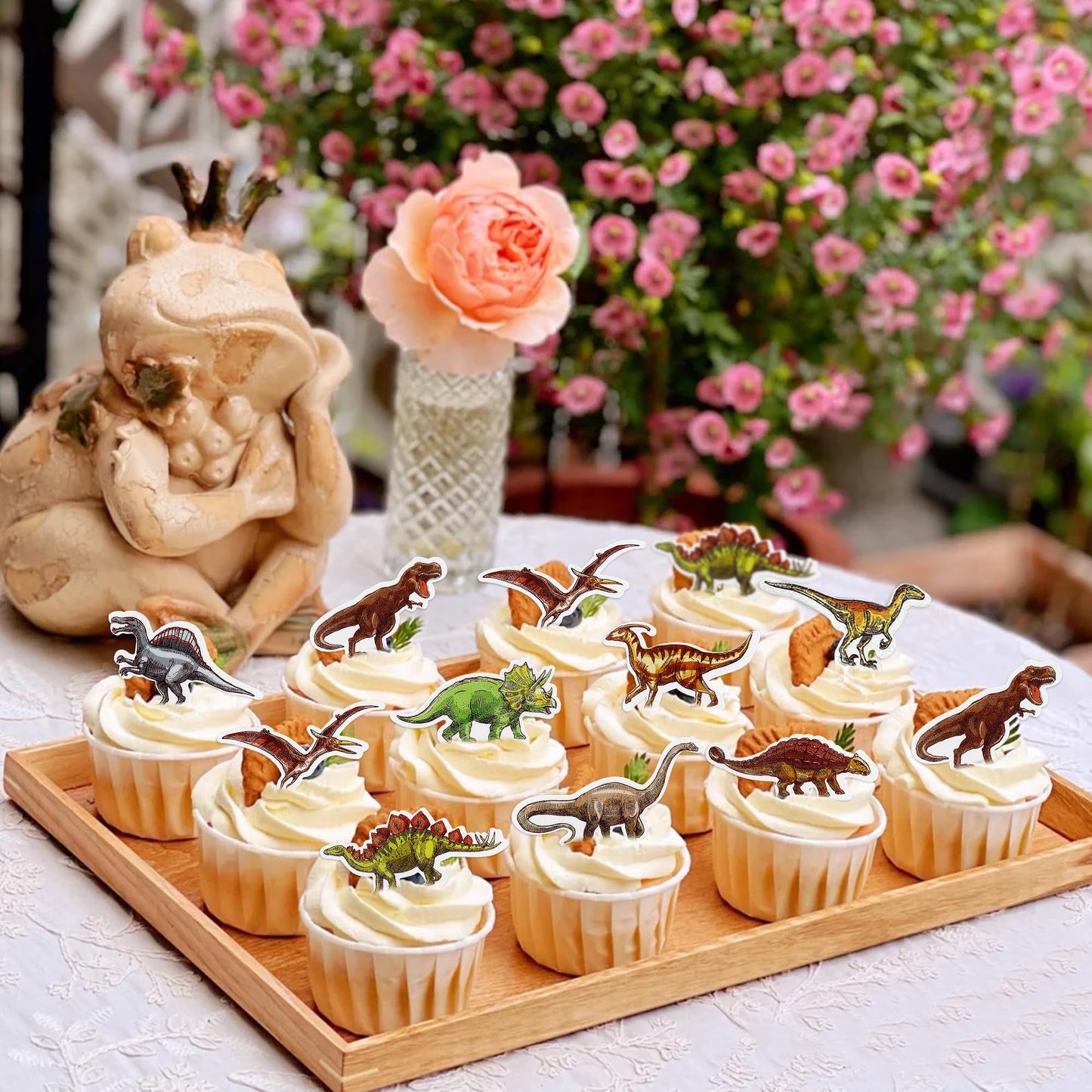 Cyodoos 45 Pcs Edible Dinosaur Cupcake Toppers Wafer Paper Dinosaur Baby Dinosaur Cupcake Dinosaur Drink Topper Childrens Birthd