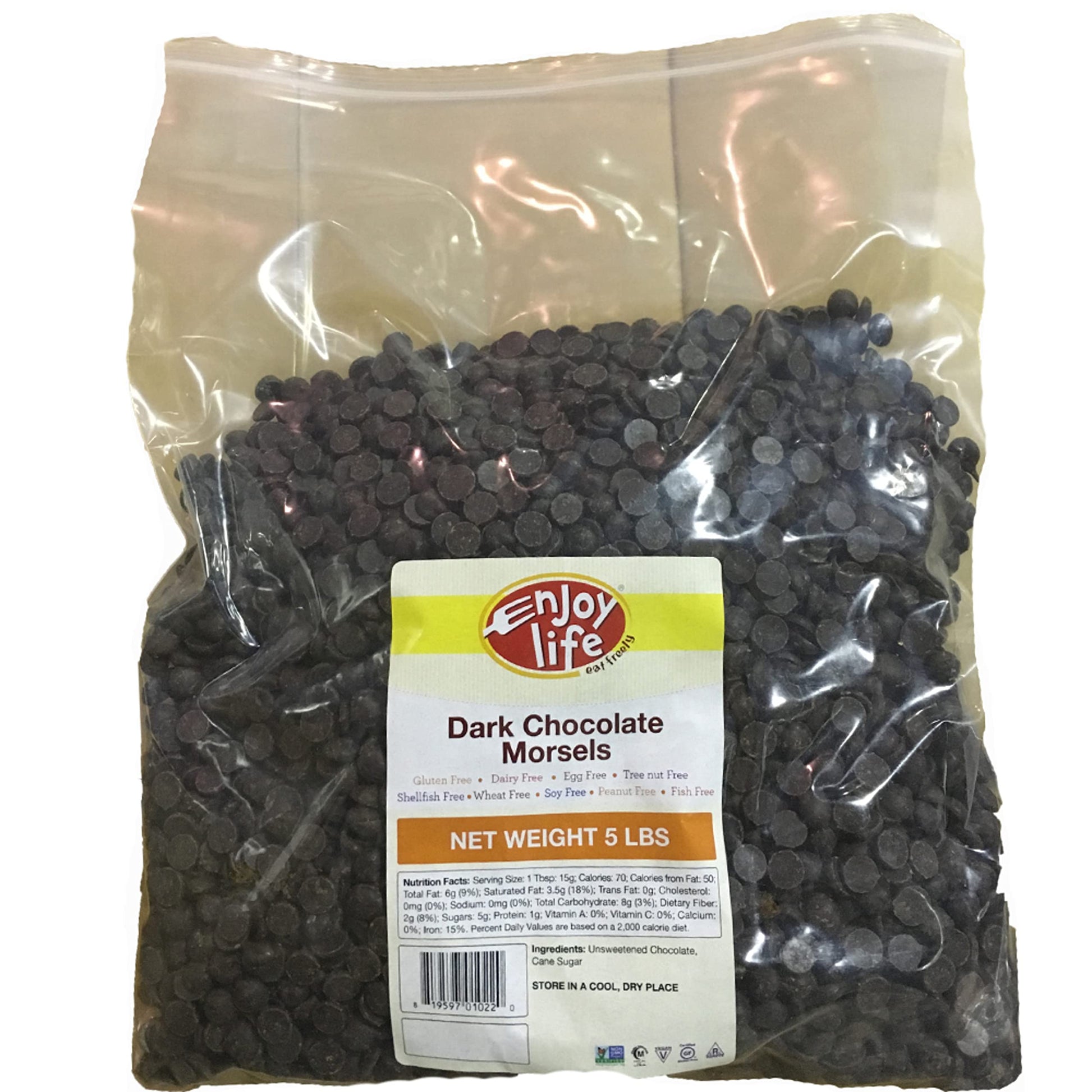 Enjoy Life Dark Chocolate Morsels, Vegan, Dairy Free, 5 lb, Kosher, Nut Free, Allergy Friendly
