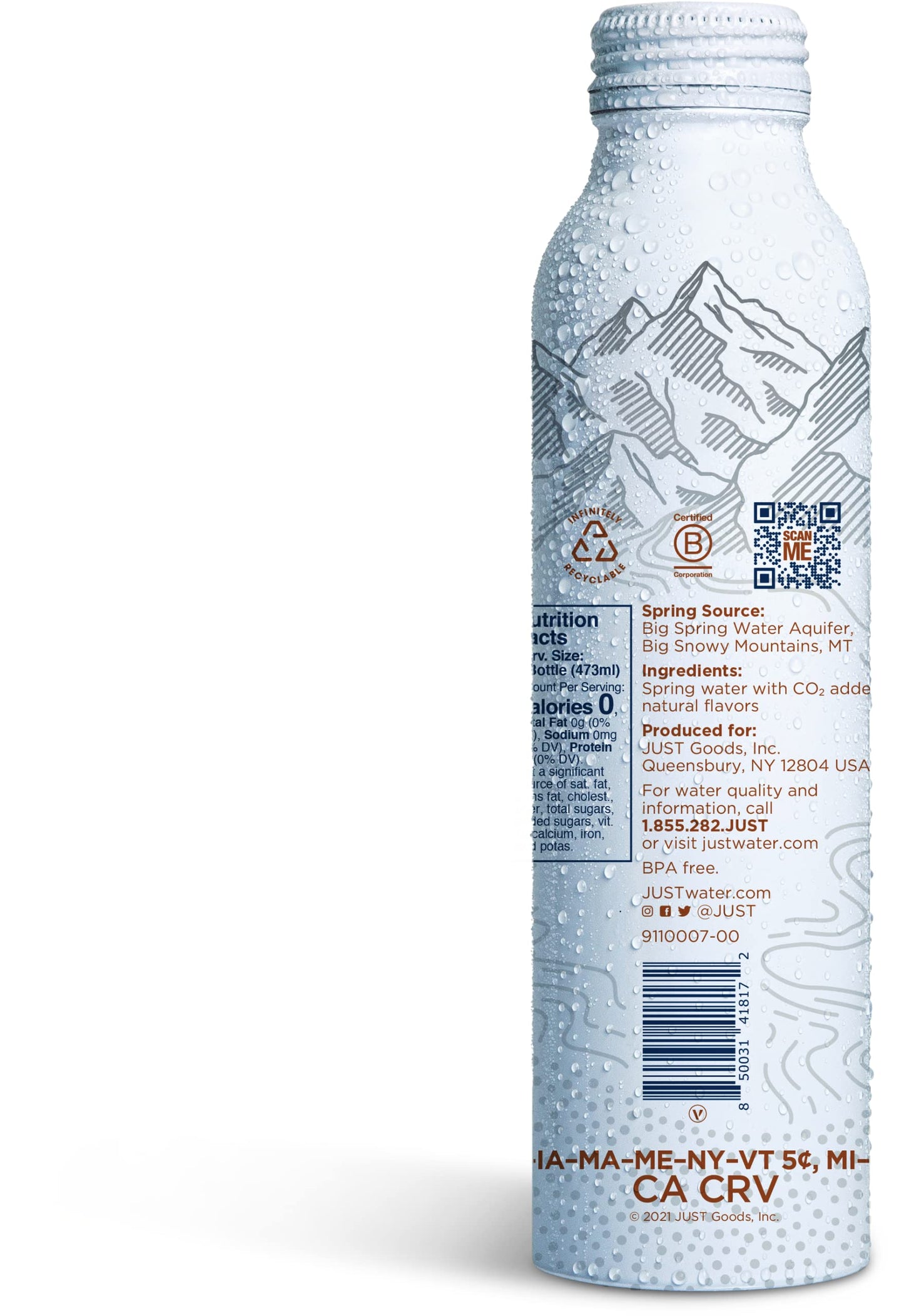 Just Bubbles Coconut Mint - Pure Premium Sparkling Spring Water In A Fully Recyclable Reusable Eco-Friendly Bottle - 100% Mounta