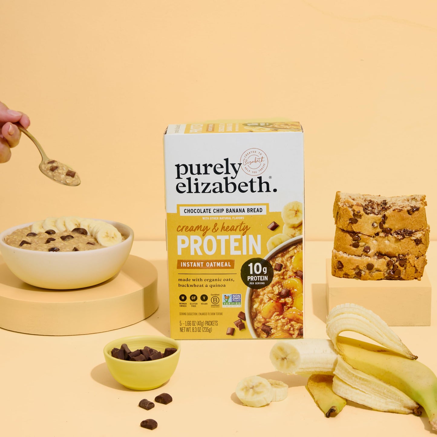 Purely Elizabeth Creamy & Hearty Protein Instant Oatmeal, Chocolate Chip Banana Bread, Vegan Friendly, Organic, Gluten Free & No