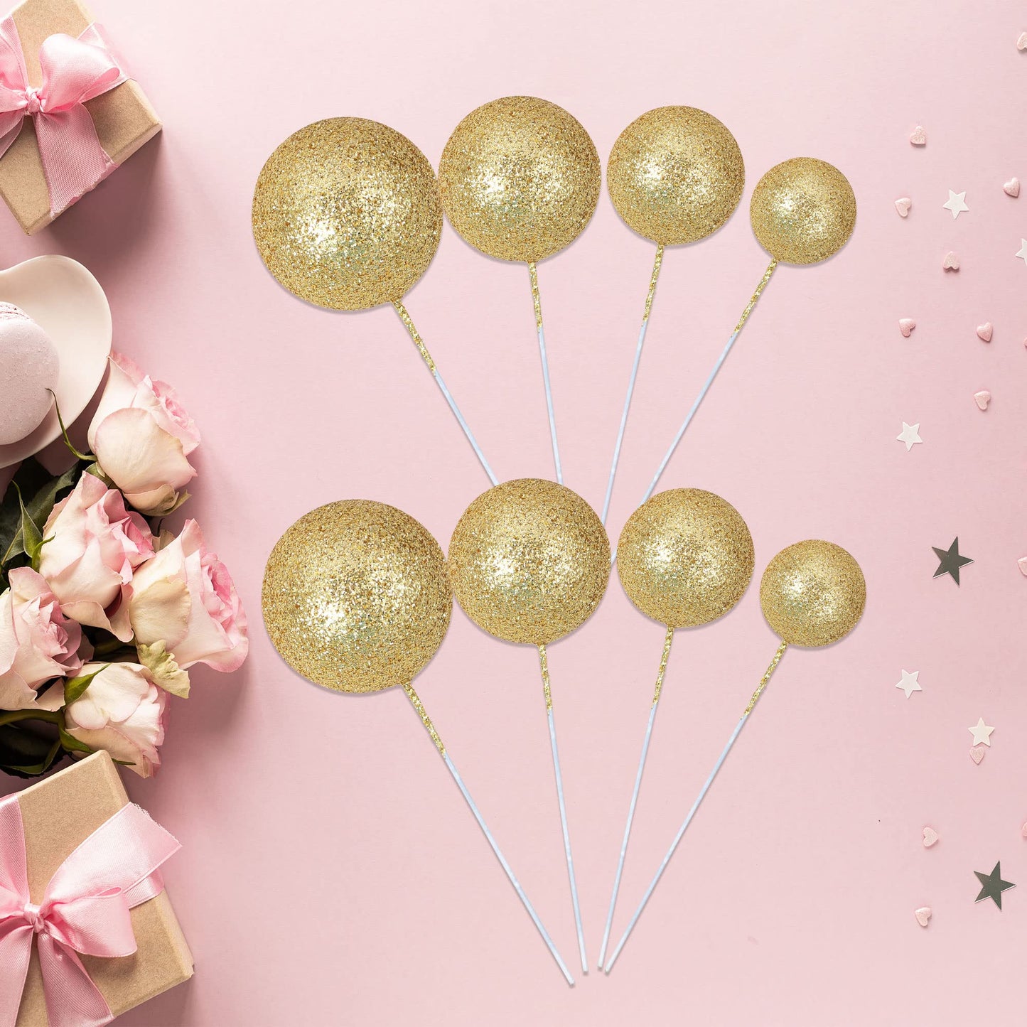 30Pcs Balls Cake Topper Glitter Foam Ball Cake Picks Mini Balloon Diy Cake Insert Topper Decoration For Baby Shower Wedding Anni