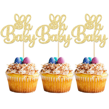 Gyufise 24 Pack Oh Baby Cupcake Toppers Easter Bunny Cupcake Picks Happy Easter Baby Shower Cake Picks For Easter Theme Babyshow