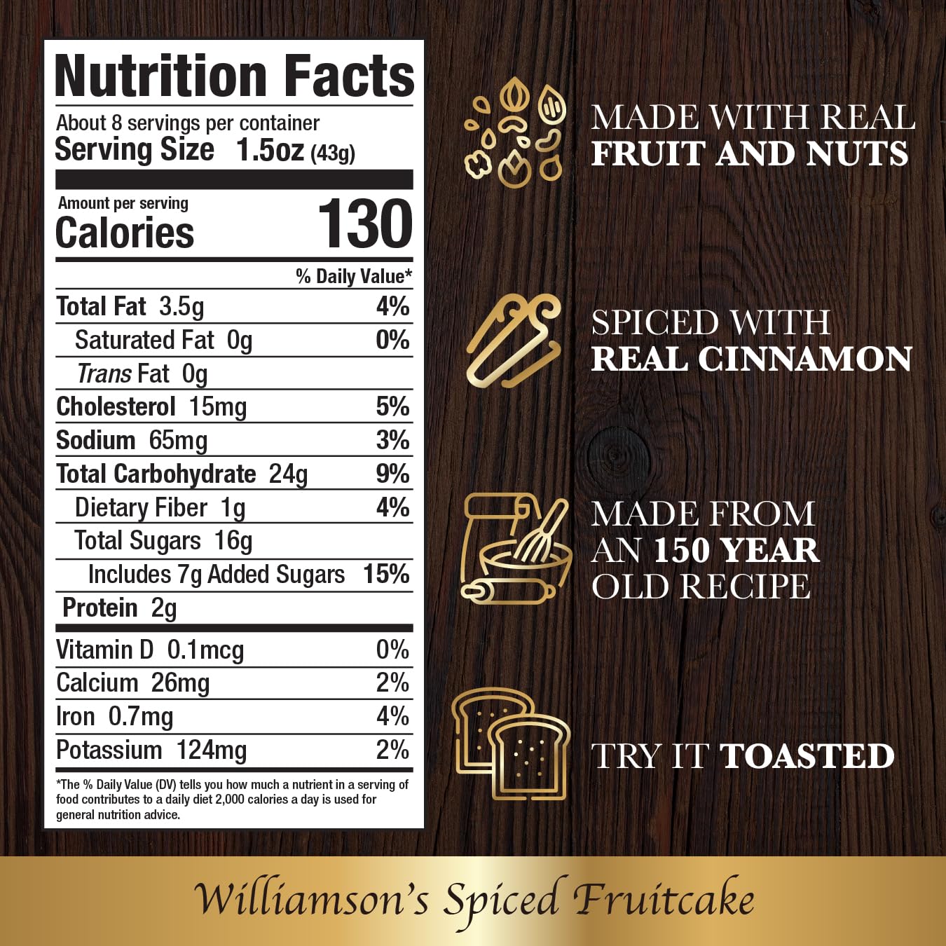 Williamsons Spiced Fruitcake, Fruit Cake, Freshly Made, Gourmet Snack, Food Gift With Fine Fruits And Nuts (12 Oz, Pack Of 2)
