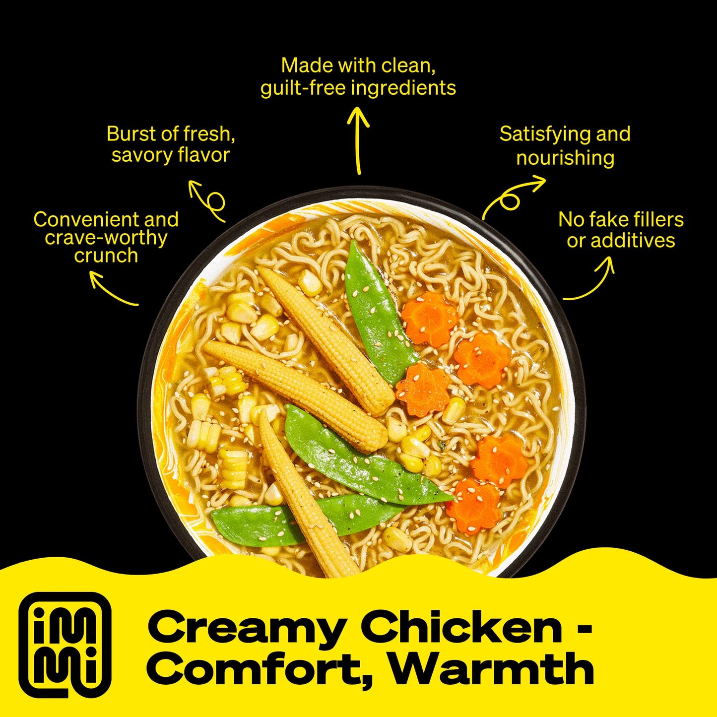 immi Creamy Chicken Ramen, 100% Plant Based, Keto Friendly, High Protein, Low Carb, Packaged Noodle Meal Kit, Ready to Eat, 6 Pa