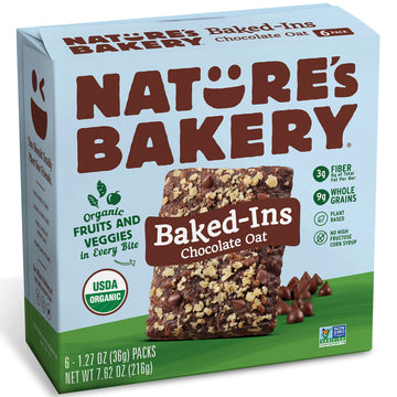 Natures Bakery Organic Chocolate Oat Baked-Ins Bars, 7.62 Oz (6 Count Of 1.27Oz)