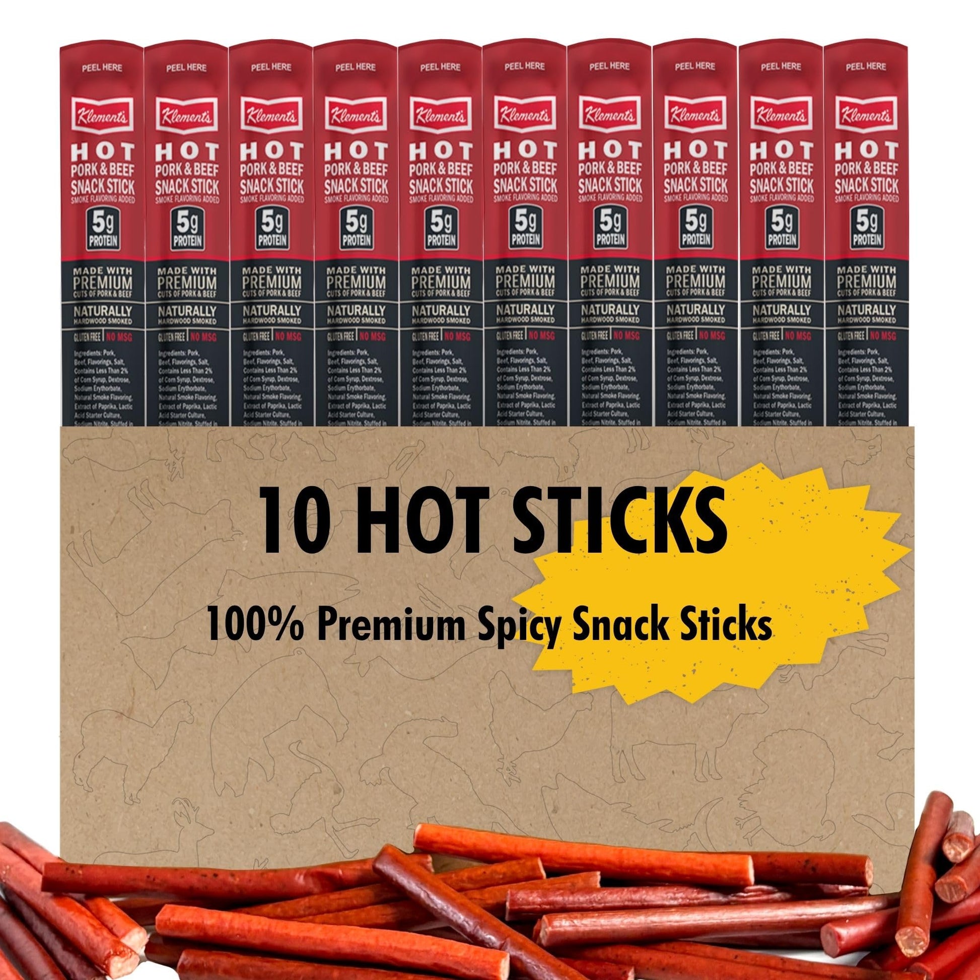 Jerky.Com Hot Beef And Pork Jerky Meat Sticks 10 Pack | 5G Protein, 90 Calories, Sugar Free, Gluten-Free, Individually Wrapped, Keto Friendly, Low Carb Snack | Delicious Smoked Beef Jerky Sticks | Gifts For Men