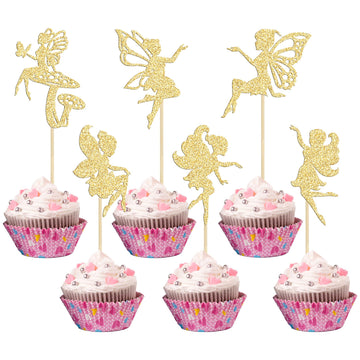 Gyufise 24Pcs Fairy Cupcake Toppers Glitter Ballet Dancer Flower Angel Fairy Cupcake Picks Decoration For Wedding Bridal Shower