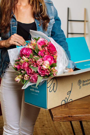 Benchmark Bouquets, Charming Roses & Alstroemeria, Glass Vase Included, Gift Fresh Flowers for Birthday, Anniversary, Get Well,