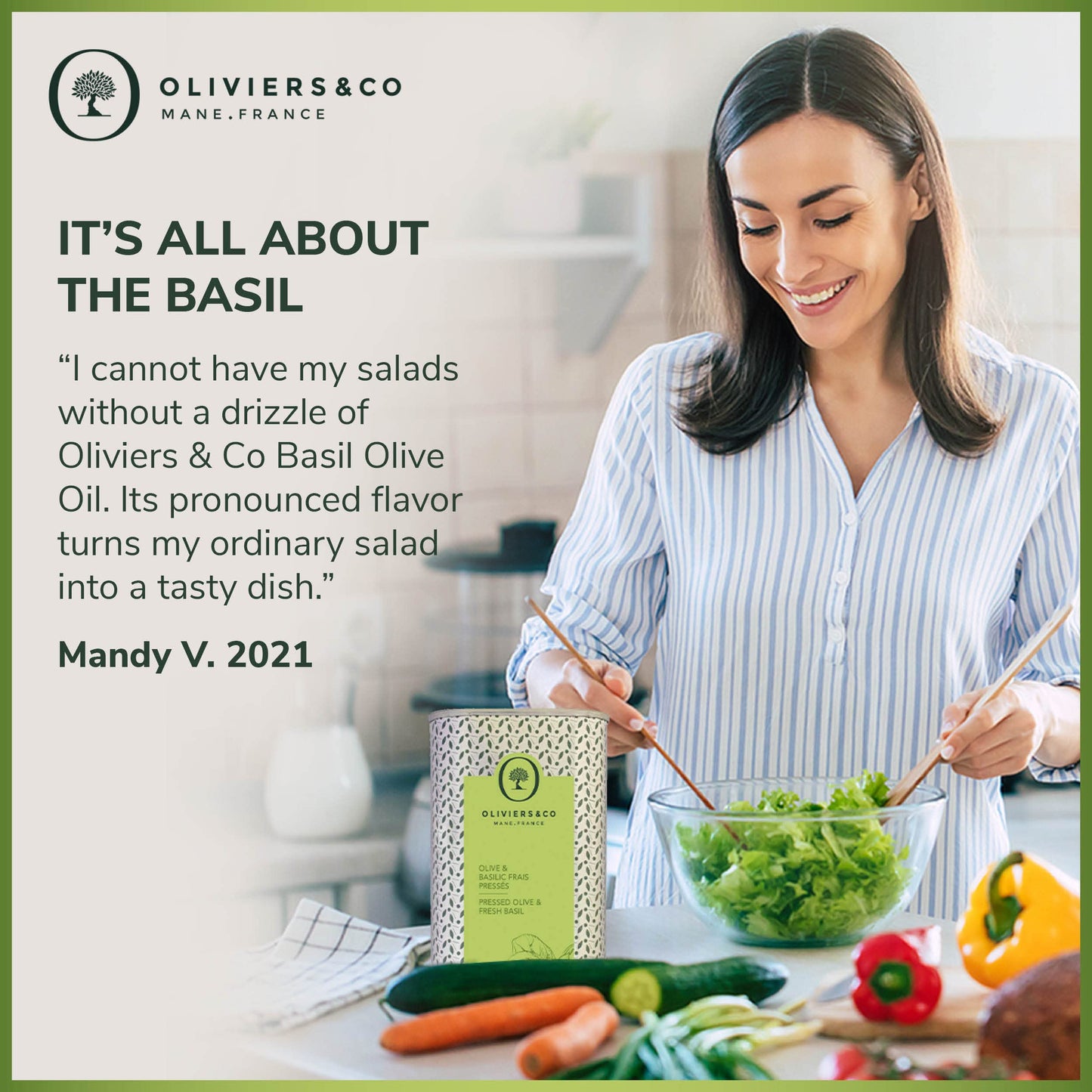 Fresh Basil Olive Oil By Oliviers & Co. | Cold Pressed Extra Virgin Olive Oil | Everyday And Cooking Evoo From Italy | Gourmet F