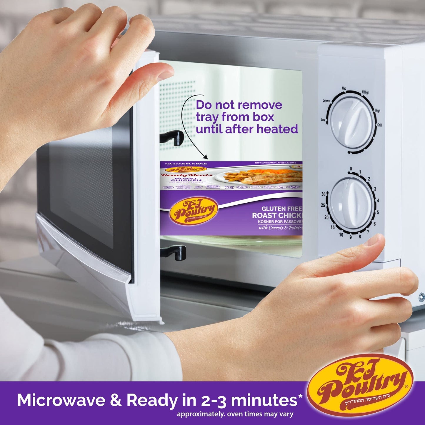 KJ Poultry Kosher for Passover Gluten Free Meals, Roast Chicken with Potato & Carrots, Halal, (3 Pack) Prepared Entree Fully Coo