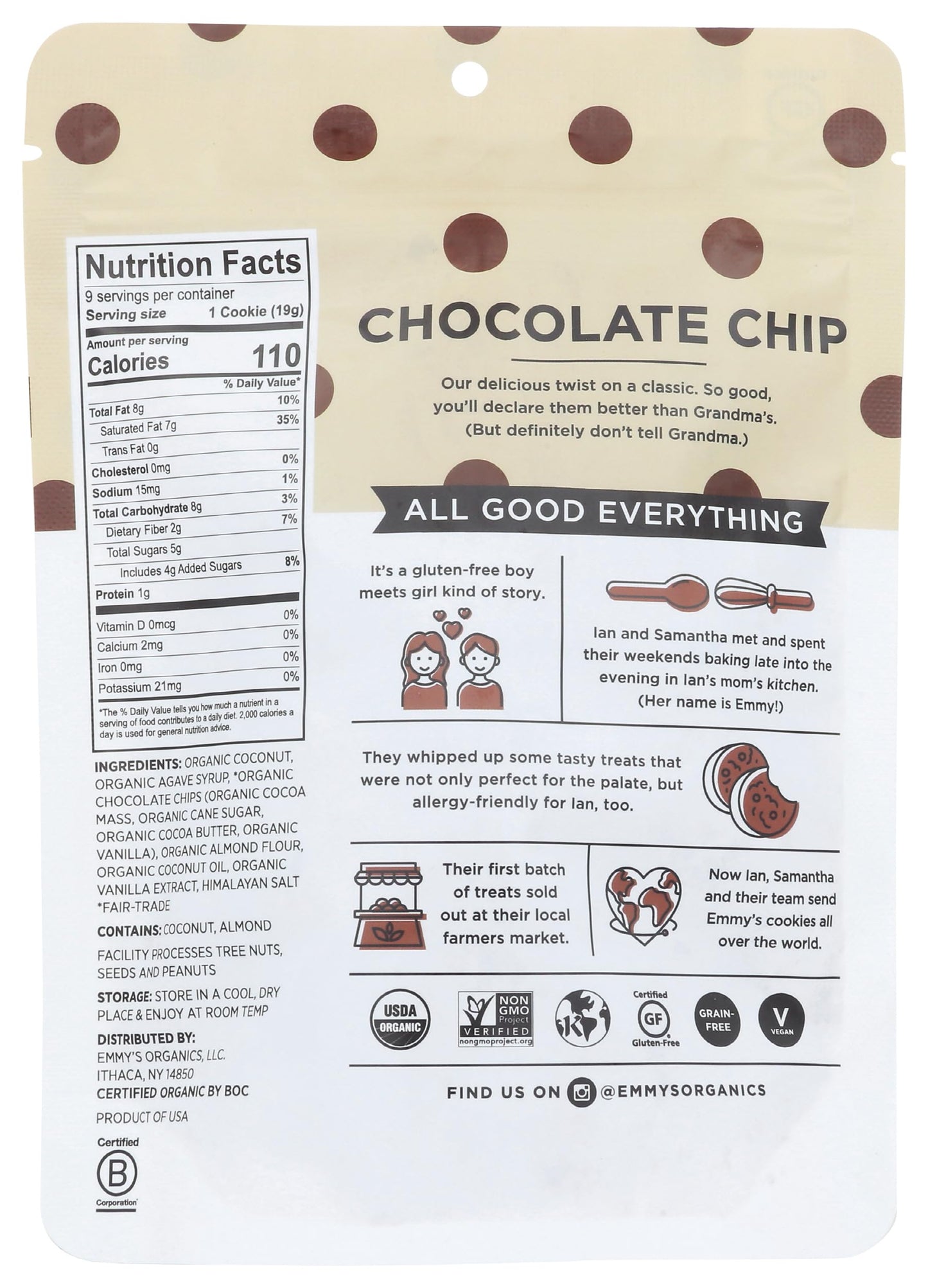 Emmy's Organics Organic Chocolate Chip Coconut Cookies, 6 oz
