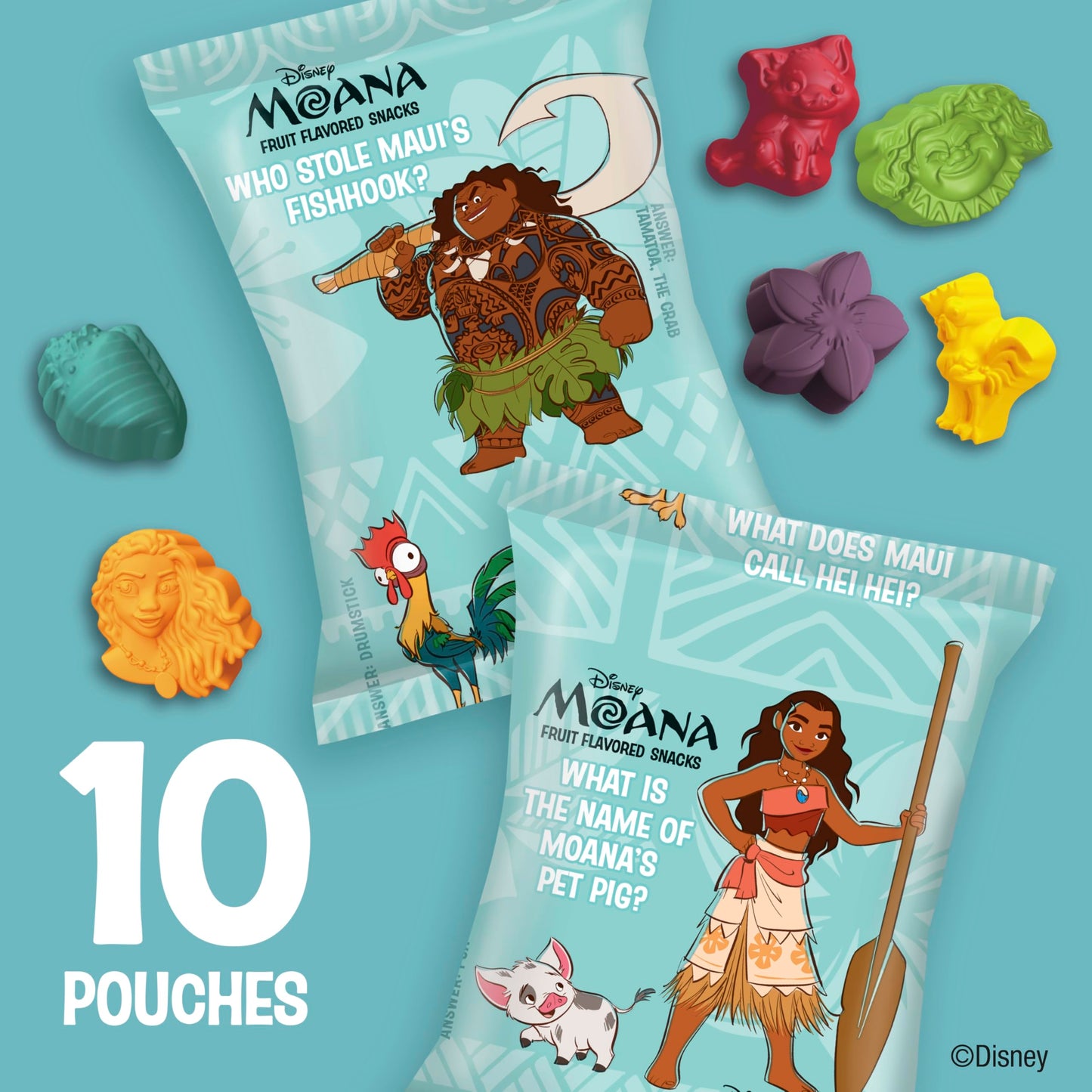 Betty Crocker Disney Moana Fruit Flavored Kids Snacks, Fat Free And Gluten Free Snack, 8 Oz (10 Pouches)