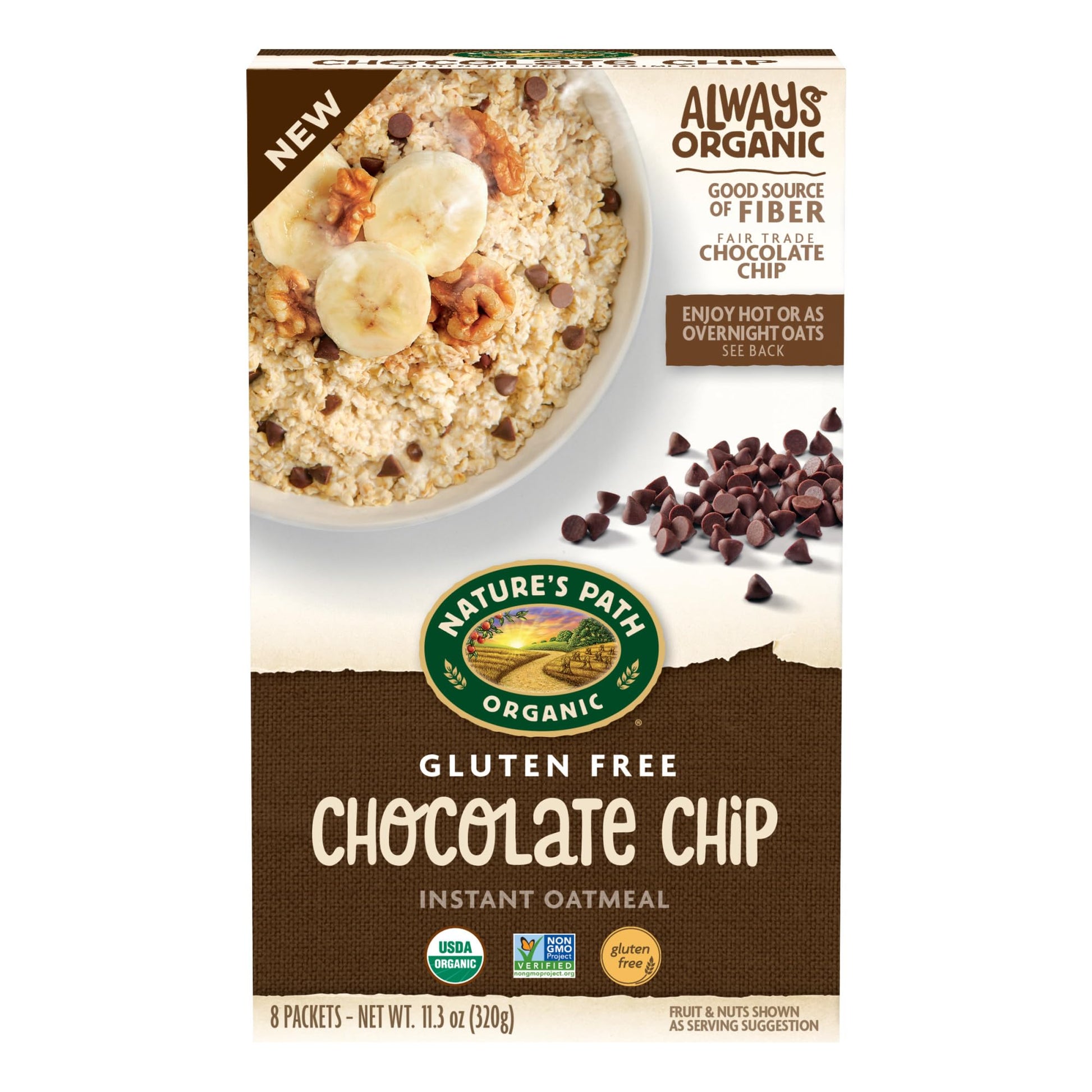 Nature s Path Organic Chocolate Chip Instant Oatmeal, 11.3 oz (Pack of 6), Gluten Free, Non-GMO, Fair Trade