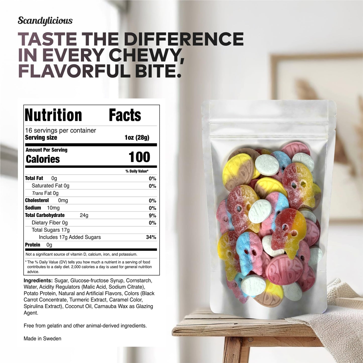 Bubs Swedish Candy Mix - Skulls Ovals 0.5 Lb Of Fizzy, Fruity, Sweet & Sour Scandinavian Treats