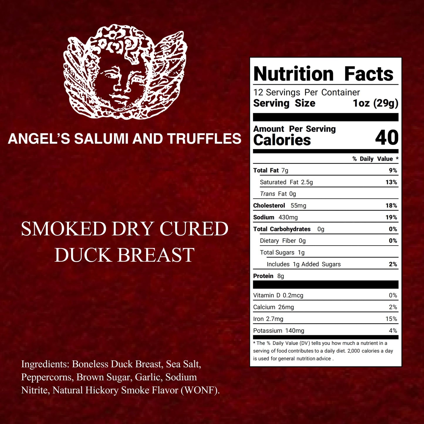 ANGELS SALUMI Smoked Dry-Cured Duck Breast Prosciutto – Gourmet Charcuterie,    &  -Free, 10.5-12oz