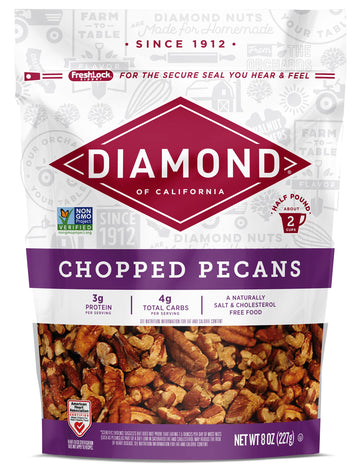 Diamond of California Chopped Pecans for Baking, Snacking and Salads, 24 oz. Total / 8 oz. Each (3 Pack)
