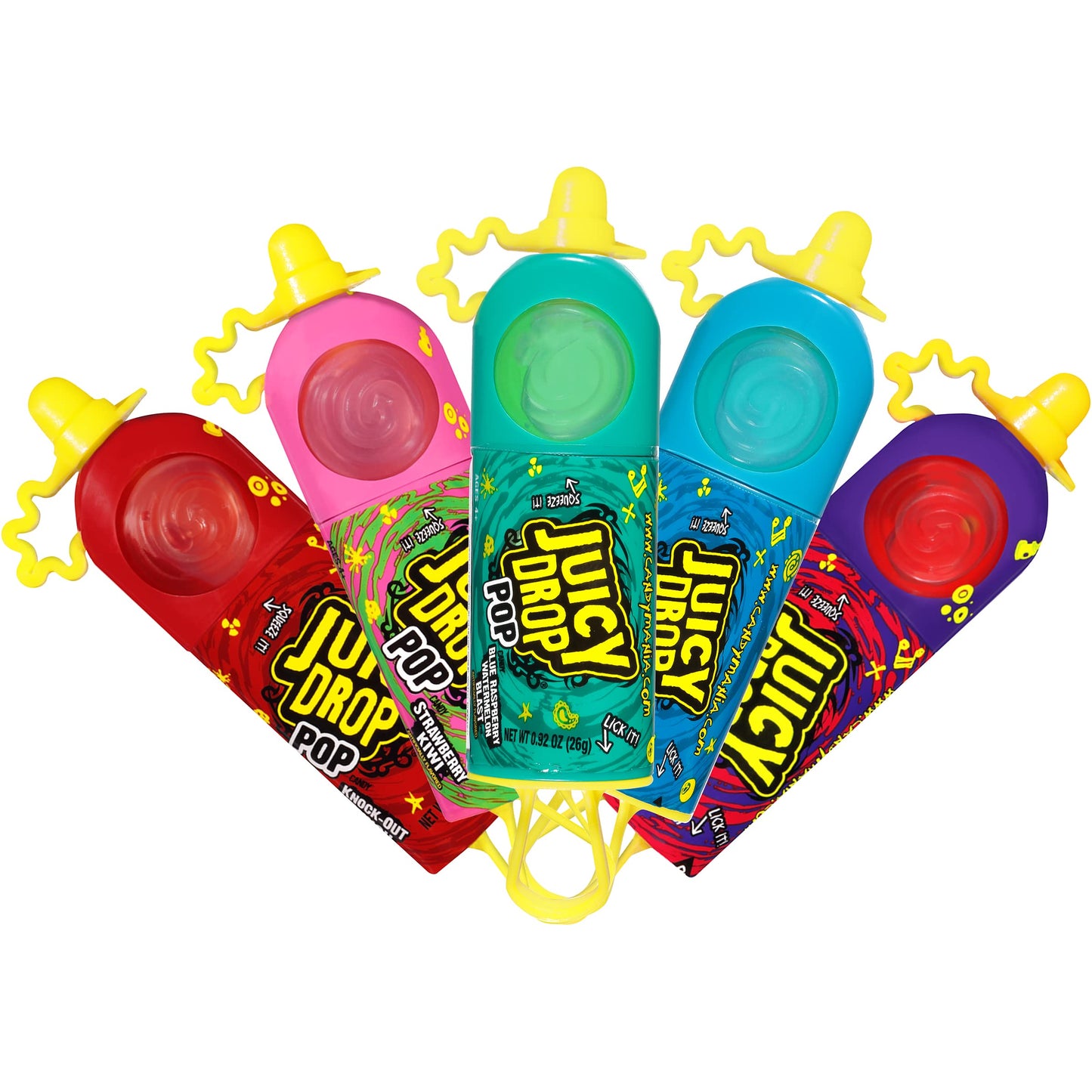 Juicy Drop Pop Variety Pack, Assorted Flavors Sweet Lollipops with Sour Liquid Candy, 0.92 Oz, 21 Count