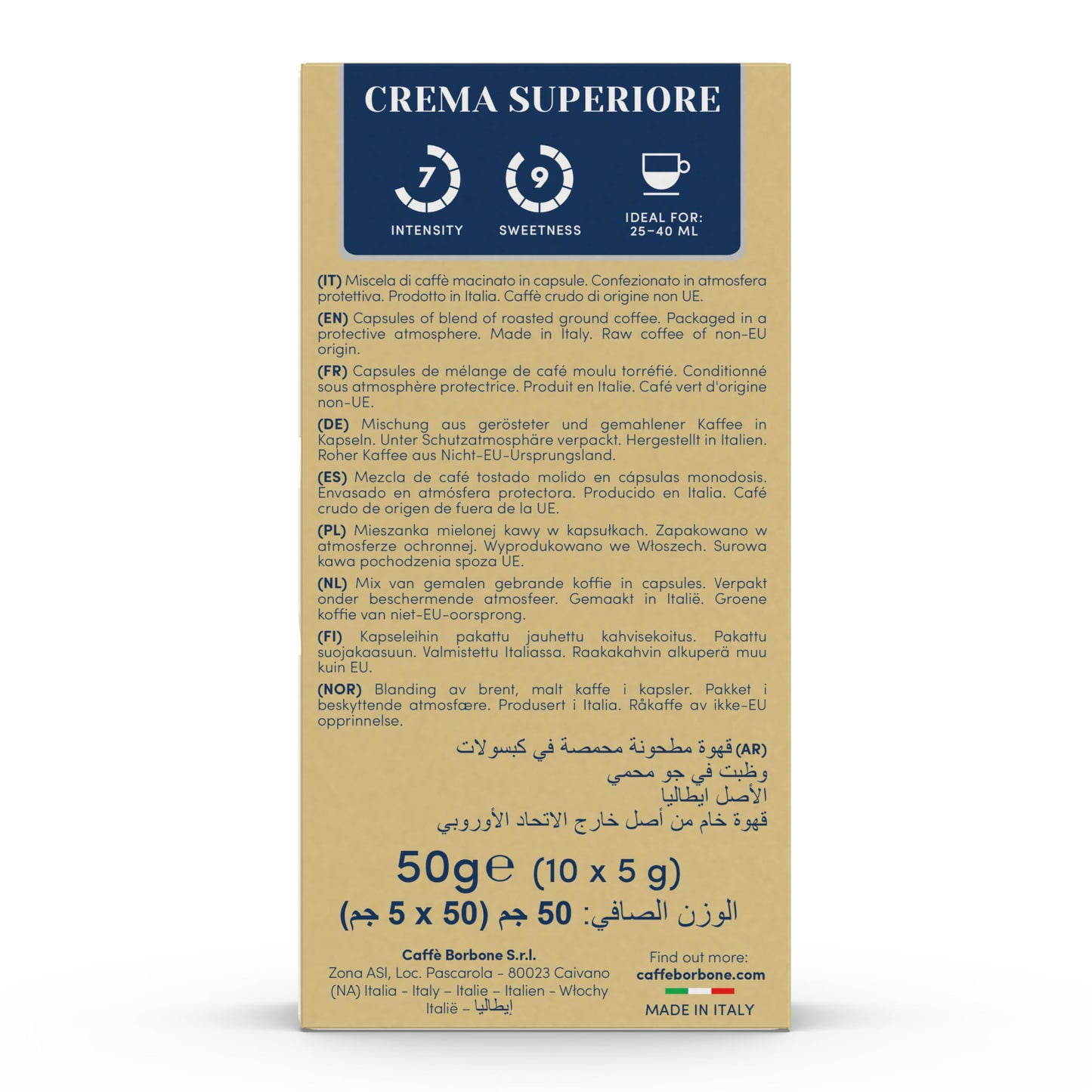 Caffè Borbone Aluminum Coffee Pods for Nespresso, Crema Superiore, Medium Roast, 50 Count