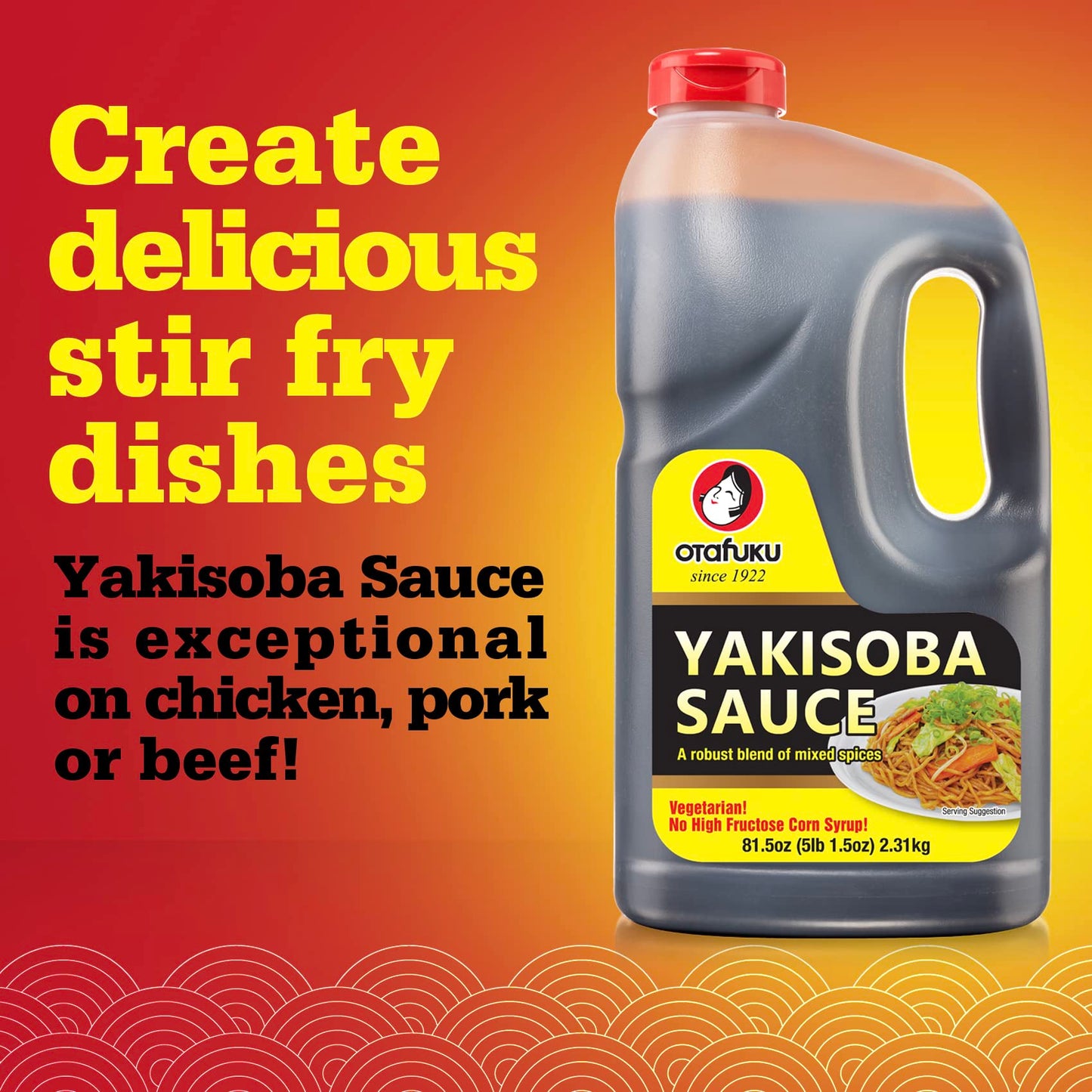 Otafuku Yakisoba Sauce for Stir Fry Noodles, Vegan, Authentic Umami Flavor, 81.5 Oz (1/2 Gallon)