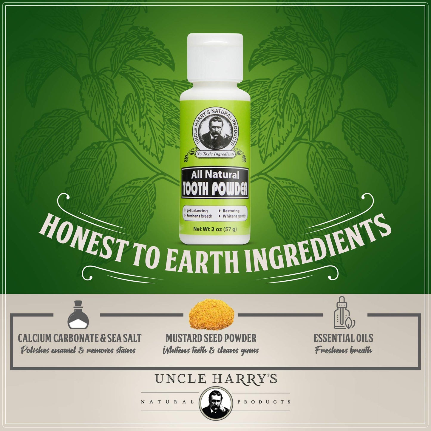 Uncle Harrys Unscented Remineralizing Tooth Powder | All Natural Enamel Support & Whitening Toothpaste For Sensitive Teeth | Pow