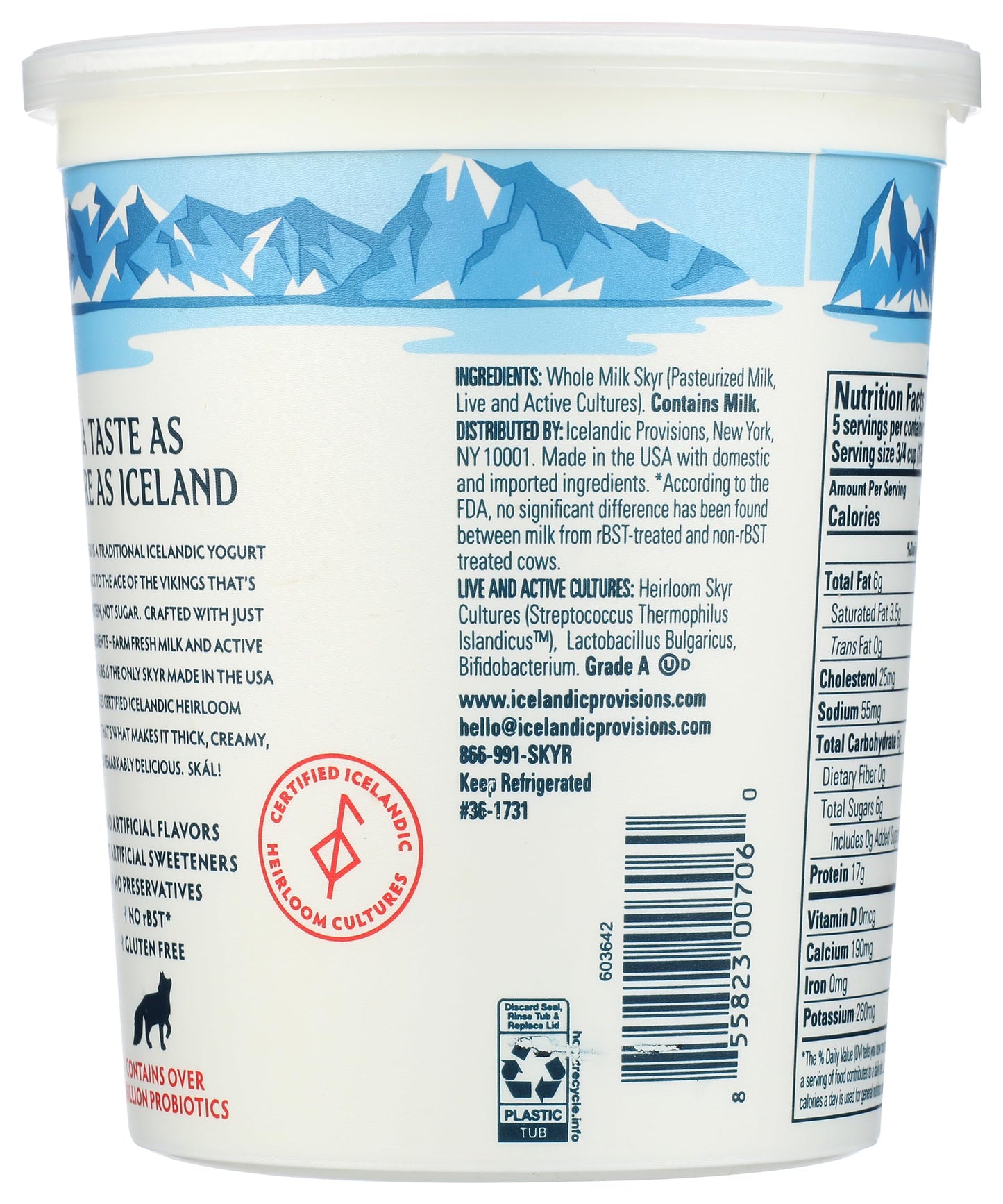 Icelandic Provisions 30 oz Traditional Skyr Yogurt, Whole Milk