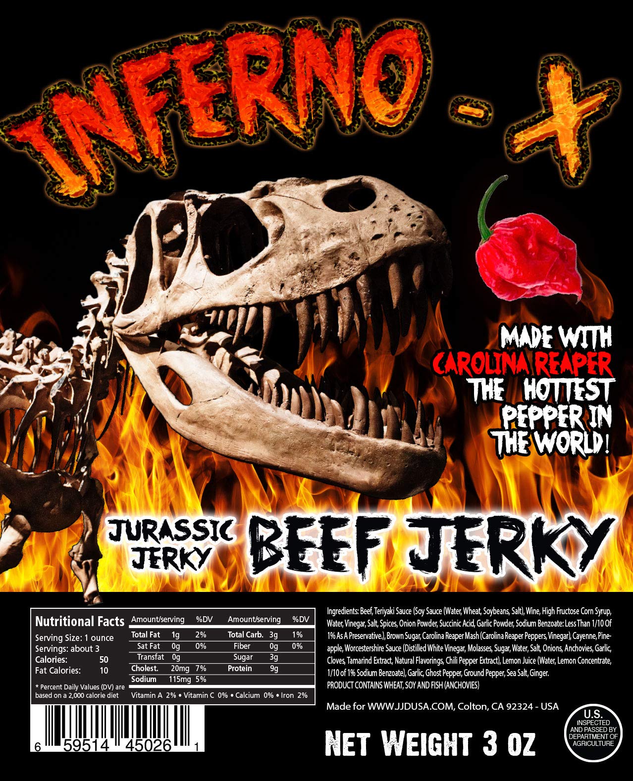 Inferno X Carolina Reaper Beef Jerky - With Jurassic Jerkys Special Blend Of Spices And The Famous Carolina Reaper Pepper, The W