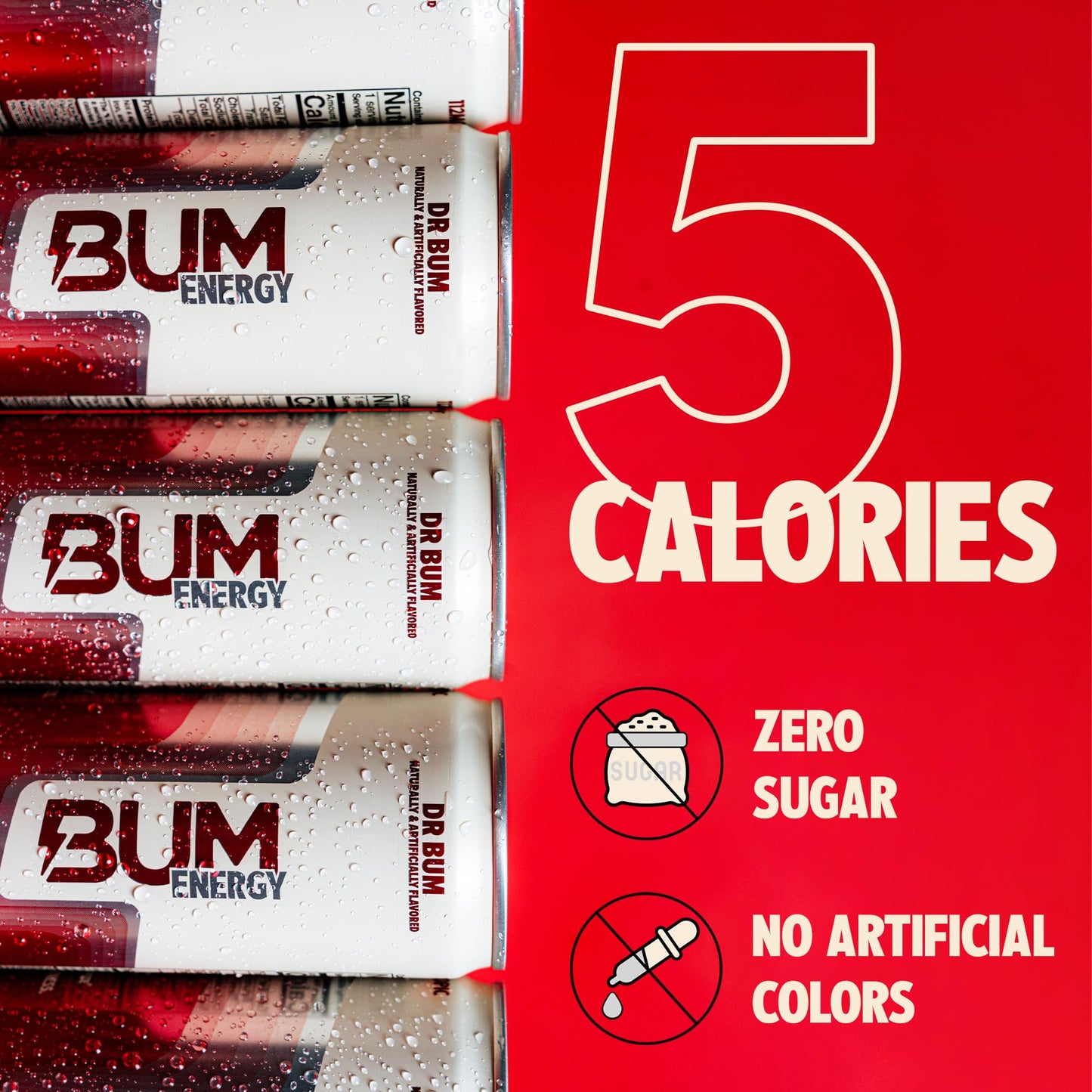 Bum Energy Sugar-Free Energy Drink, Natural Caffeine & Citicoline, Lightly Carbonated, 12 oz, 12-Pack