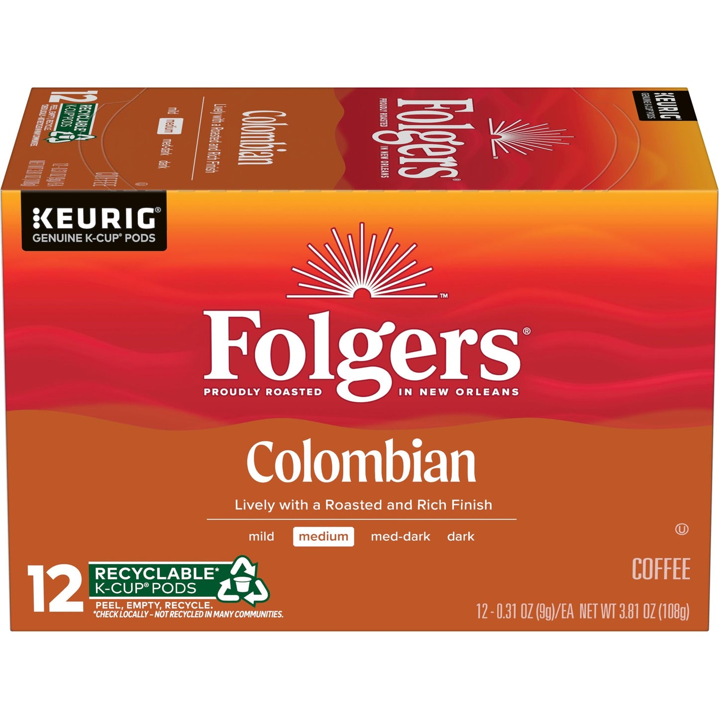 Folgers Colombian Medium Roast Coffee, 12 Keurig K-Cup Pods (Pack of 6)