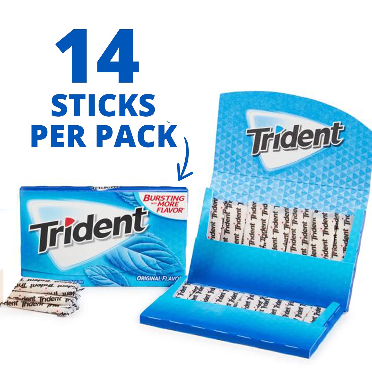 Trident Sugar-Free Chewing Gum, Original Flavor, 14 Pieces (Pack of 1)